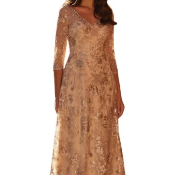 NWT La Femme 30803 Lace Mother of the Bride Dress Champagne Size 4 - Picture 1 of 6